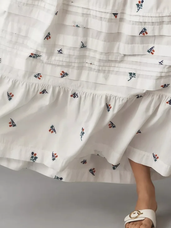 Pilcro White Maxi Dress with Navy and Coral Embroidery - Picture 3 of 8